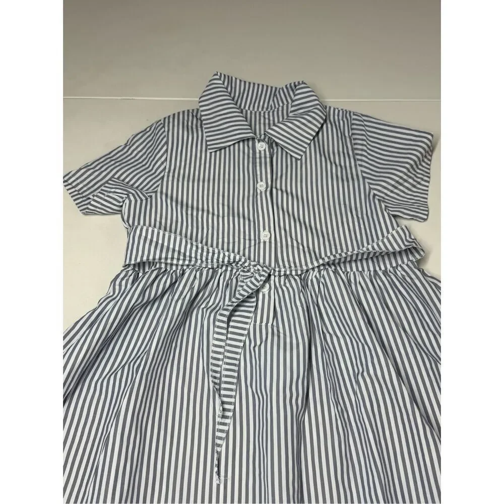 SHEIN Girls Stripped Dress Size 140 EU/ 8-10 US Gray White Belted